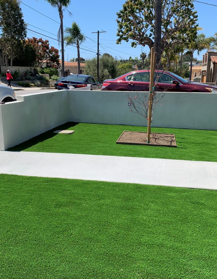 Installation of Artificial turf, planters, tree and irrigation system 