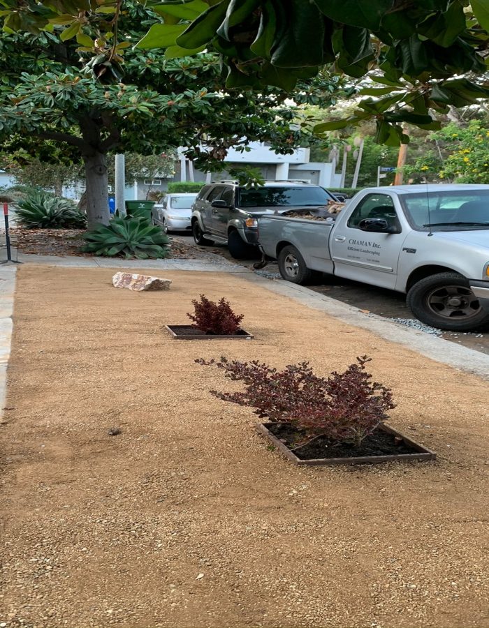 Installation of Decomposed Granite, Pebbles, Planters, Plants and drip irrigation system