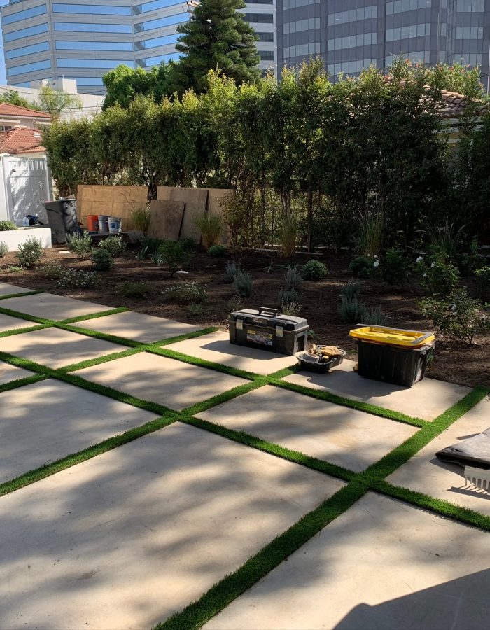 Installation of Irrigation system, plants and artificial turf