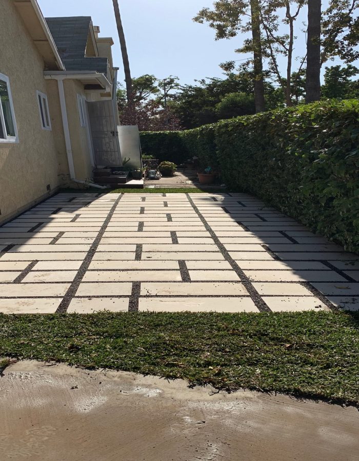 Installation of sod and stepping stones